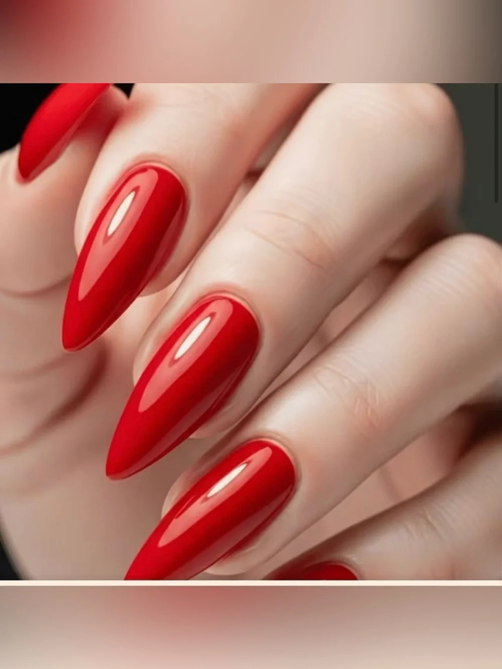 Classic Glossy Red Almond Nails